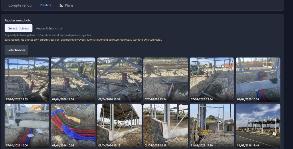 Logiciel de suivi de chantier : photos de chantier horodatées et géolocalisées dans l’application BTP